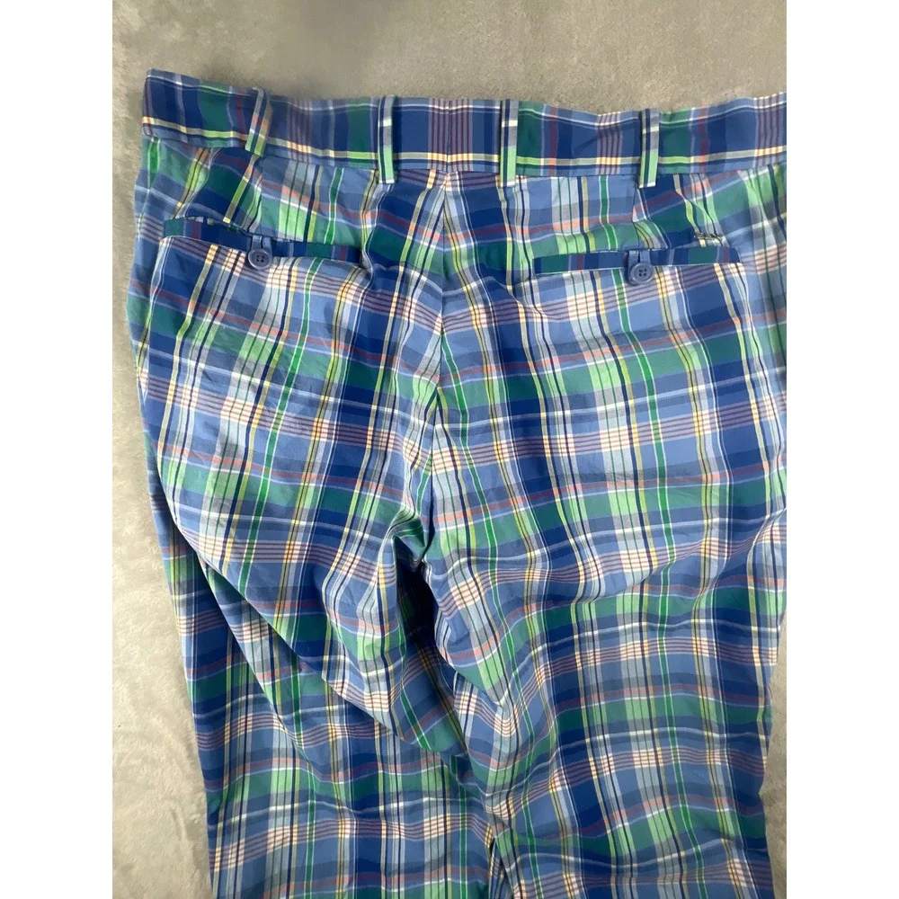 RLX Ralph Lauren Mens Blue Green Plaid Golf Pants Trousers 36x34 Cotton Blend